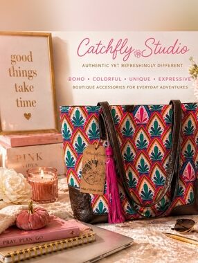 Pink Patterned Tote with Tassel Trim
